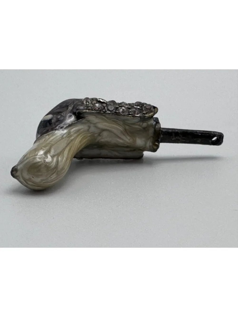 Vintage Dog Head Wine Cork Handle Rhinestones Marble Metal Swirled Design